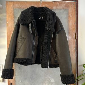 Zara Fleece lined Motorcycle Jacket XL